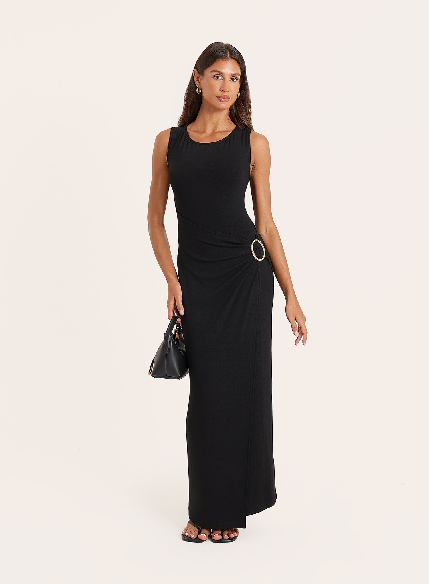 Black Jersey Hardware Sleeveless Maxi Dress